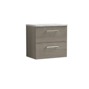 Nuie Arno 600mm Solace Oak 2 Drawer worktop vanity unit with Bellato Grey Worktop