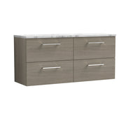 Nuie Arno 1200mm Solace Oak 4 Drawer worktop vanity unit with Carrara Laminate Worktop