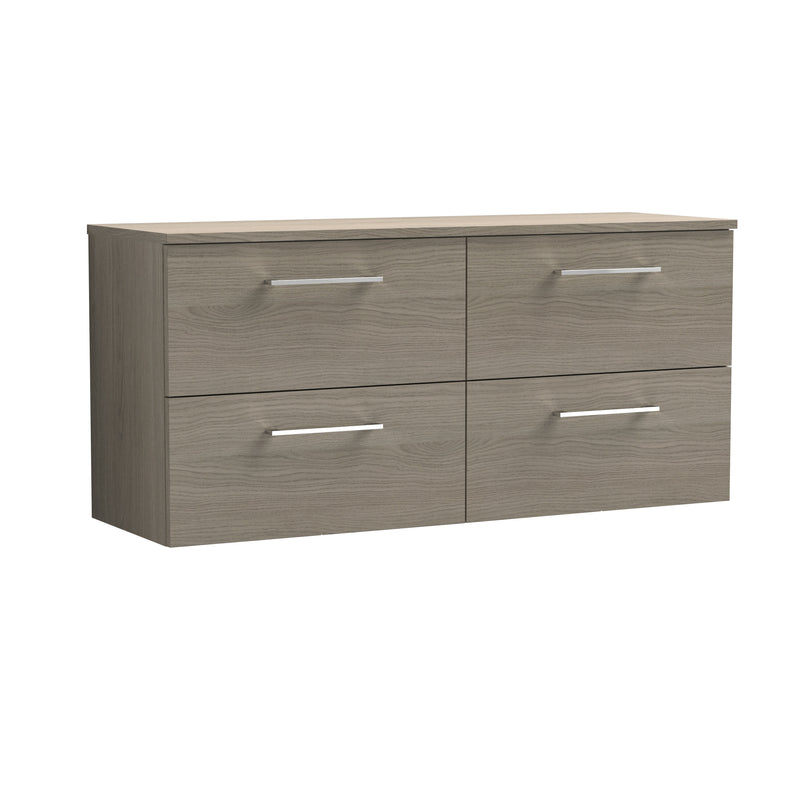 Nuie Arno 1200mm Solace Oak 4 Drawer worktop vanity unit with Co-ordinating Worktop