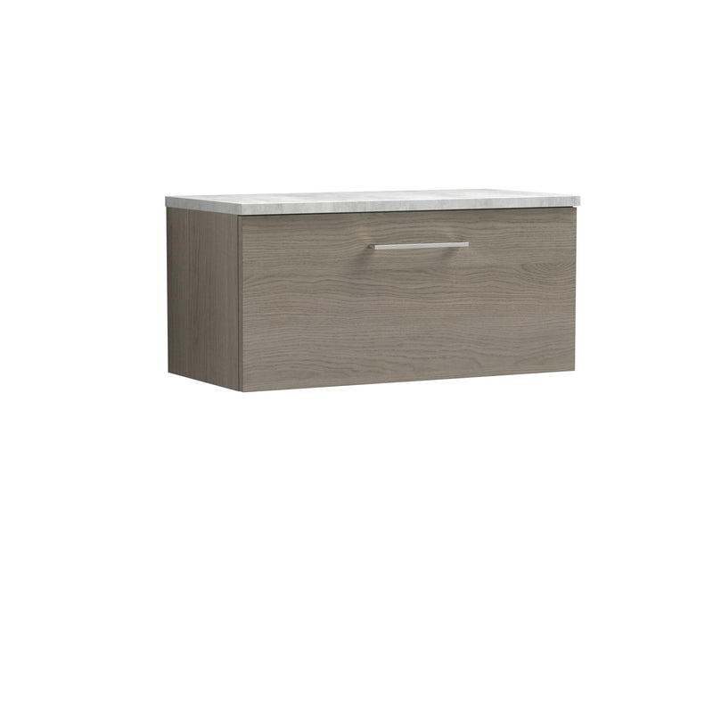 Nuie Arno 800mm Solace Oak 1 Drawer worktop vanity unit with Bellato Grey Worktop