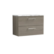 Nuie Arno 800mm Solace Oak 2 Drawer worktop vanity unit with Carrara Laminate Worktop