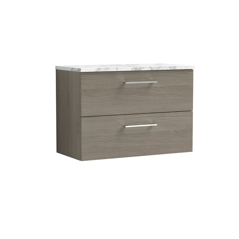 Nuie Arno 800mm Solace Oak 2 Drawer worktop vanity unit with Carrara Laminate Worktop