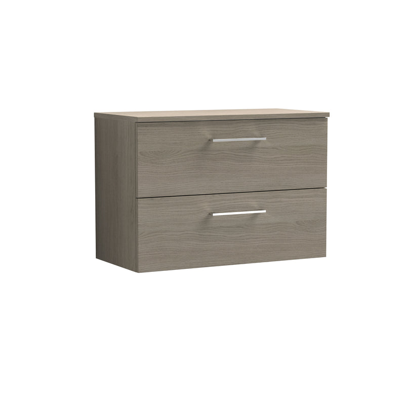 Nuie Arno 800mm Solace Oak 2 Drawer worktop vanity unit with Co-ordinating Worktop