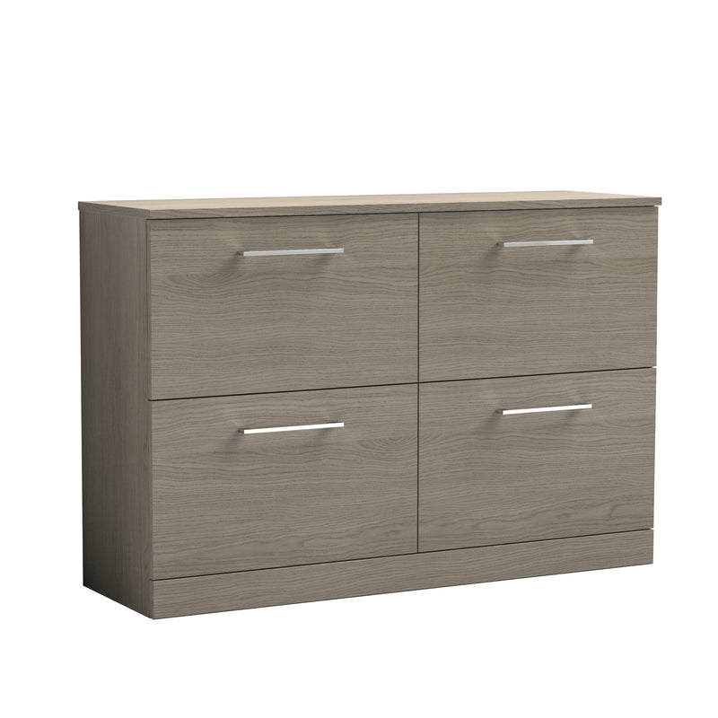 Nuie Arno 1200mm Solace Oak 4 Drawer floor standing worktop vanity unit
