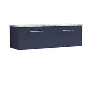 Nuie Arno 1200mm Midnight Blue 2 Drawer worktop vanity unit with Carrara Laminate Worktop