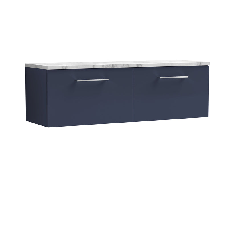 Nuie Arno 1200mm Midnight Blue 2 Drawer worktop vanity unit with Carrara Laminate Worktop