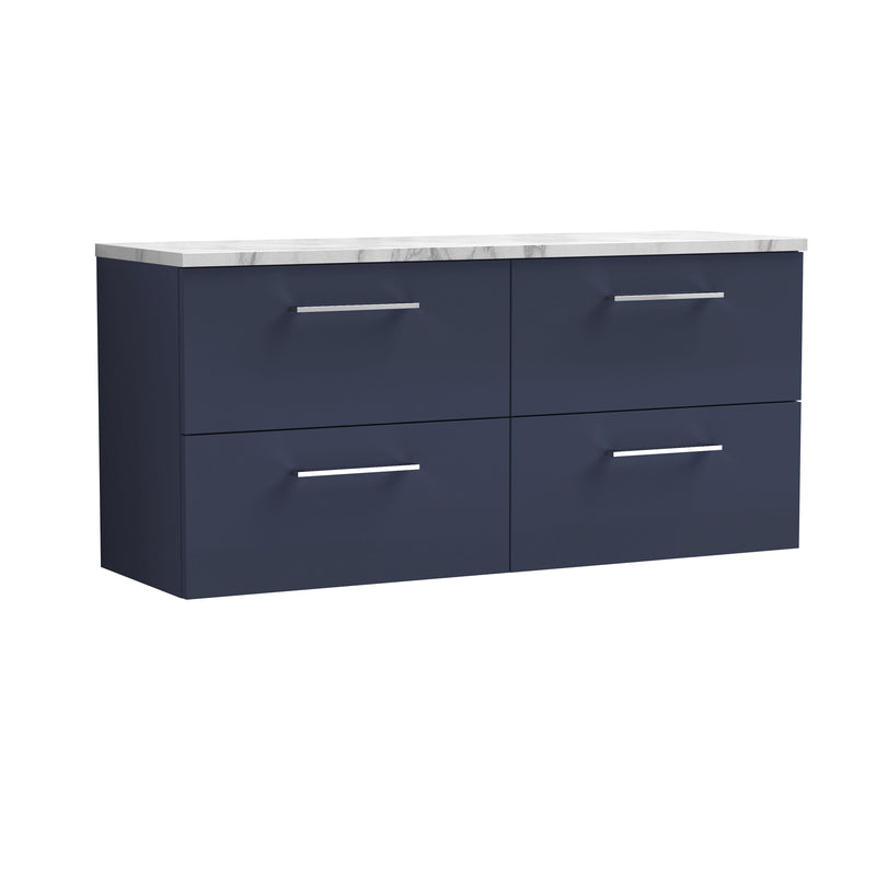 Nuie Arno 1200mm Midnight Blue 4 Drawer worktop vanity unit with Carrara Laminate Worktop