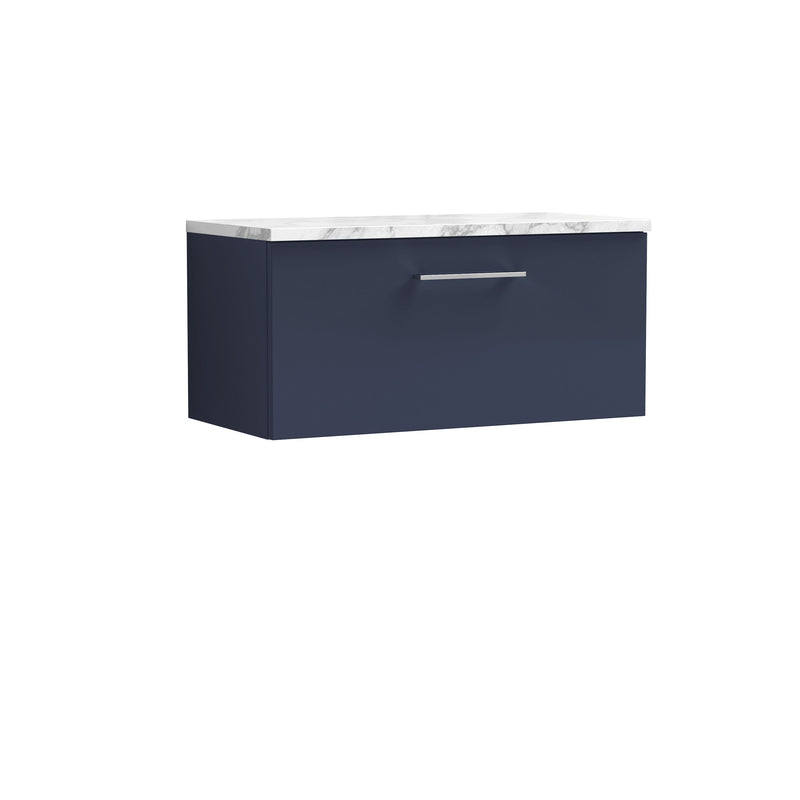 Nuie Arno 800mm Midnight Blue 1 Drawer worktop vanity unit with Carrara Laminate Worktop