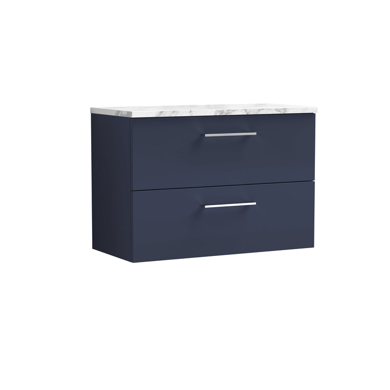 Nuie Arno 800mm Midnight Blue 2 Drawer worktop vanity unit with Carrara Laminate Worktop