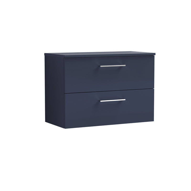Nuie Arno 800mm Midnight Blue 2 Drawer worktop vanity unit with Co-ordinating Worktop