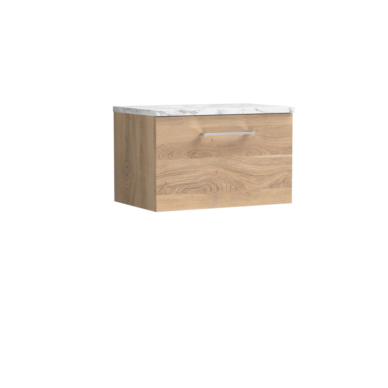 Nuie Arno 600mm Bleached Oak 1 Drawer worktop vanity unit with Carrara Laminate Worktop