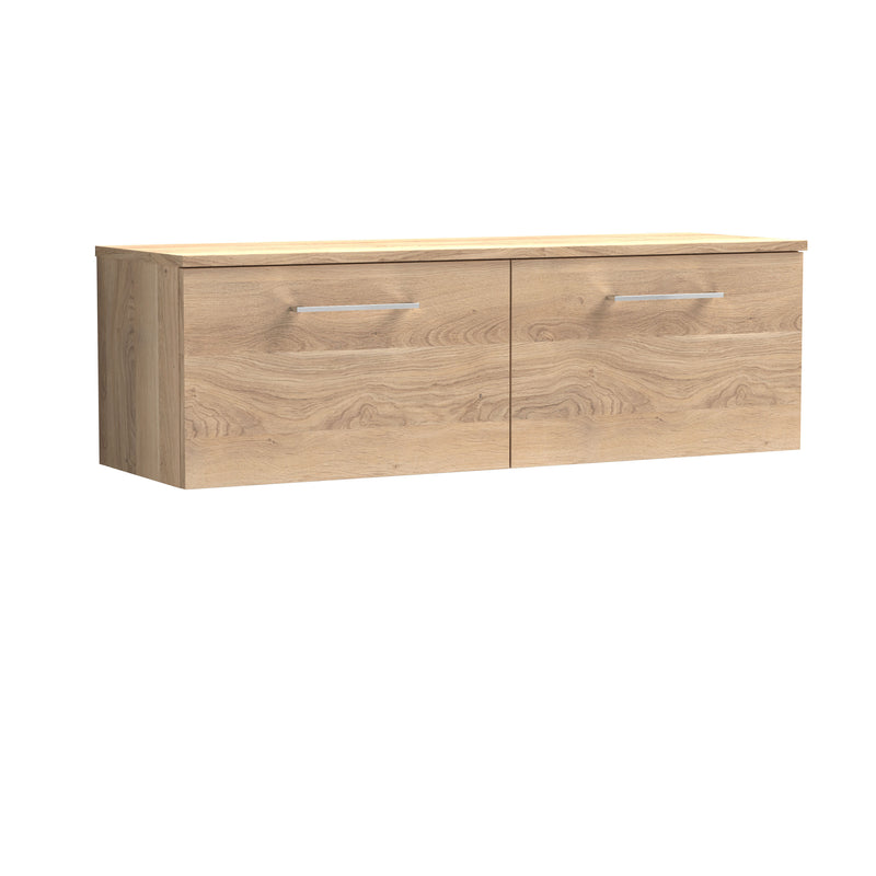 Nuie Arno 1200mm Bleached Oak 2 Drawer worktop vanity unit with Co-ordinating Worktop