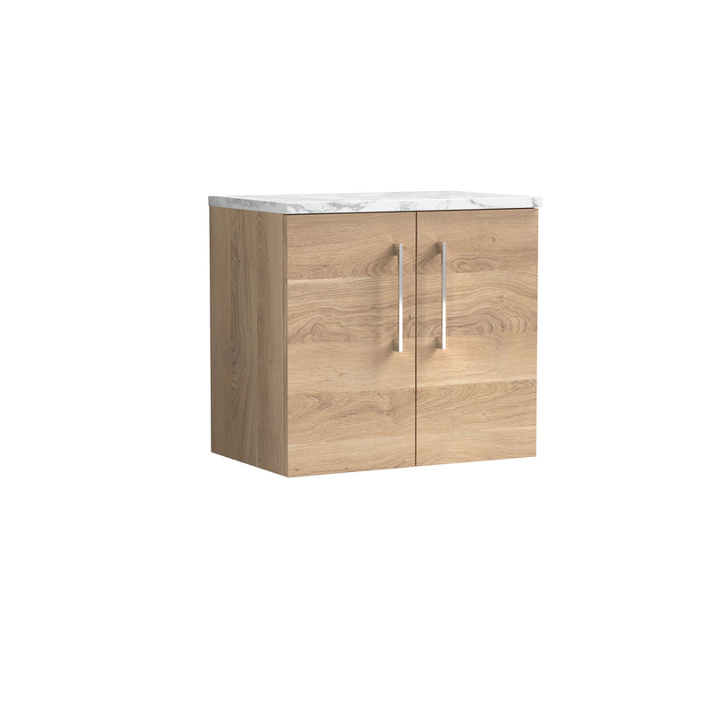 Nuie Arno 600mm Bleached Oak 2 Door worktop vanity unit with Carrara Laminate Worktop