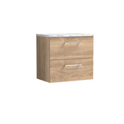 Nuie Arno 600mm Bleached Oak 2 Drawer worktop vanity unit with Carrara Laminate Worktop