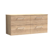 Nuie Arno 1200mm Bleached Oak 4 Drawer worktop vanity unit with Co-ordinating Worktop