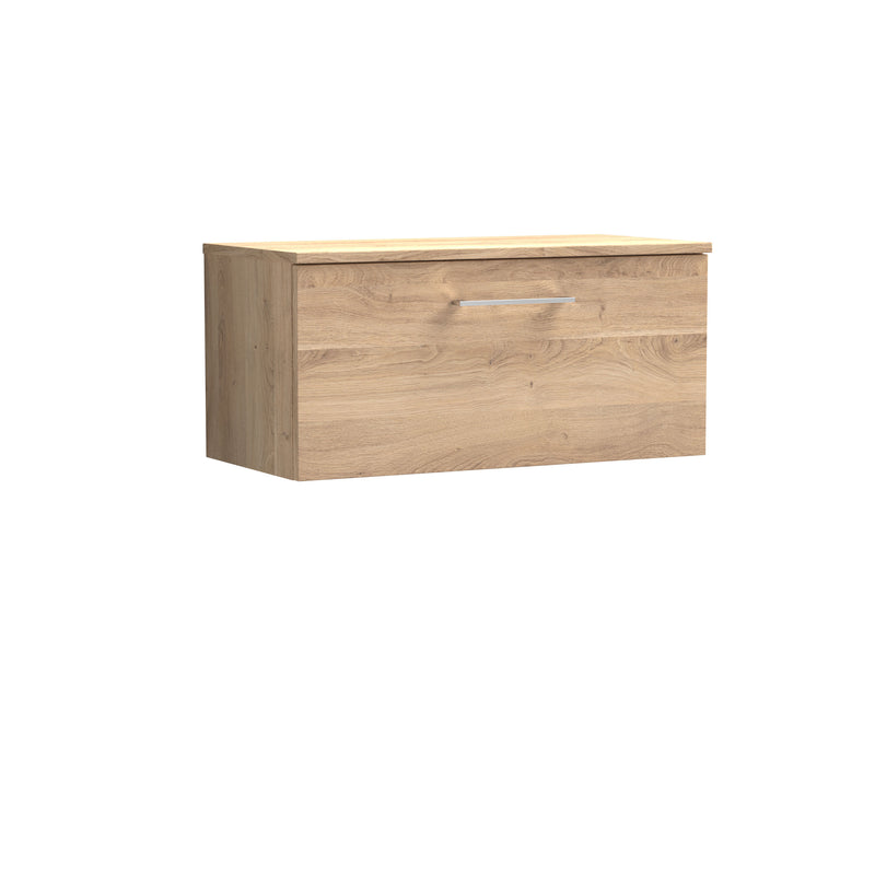 Nuie Arno 800mm Bleached Oak 1 Drawer worktop vanity unit with Co-ordinating Worktop
