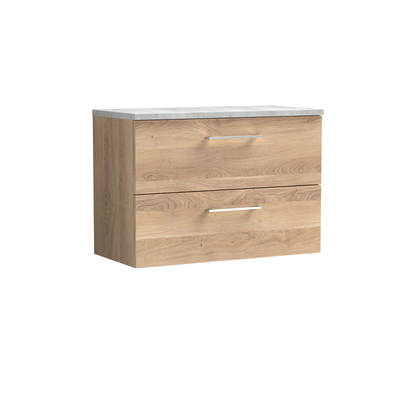 Nuie Arno 800mm Bleached Oak 2 Drawer worktop vanity unit with Bellato Grey Worktop