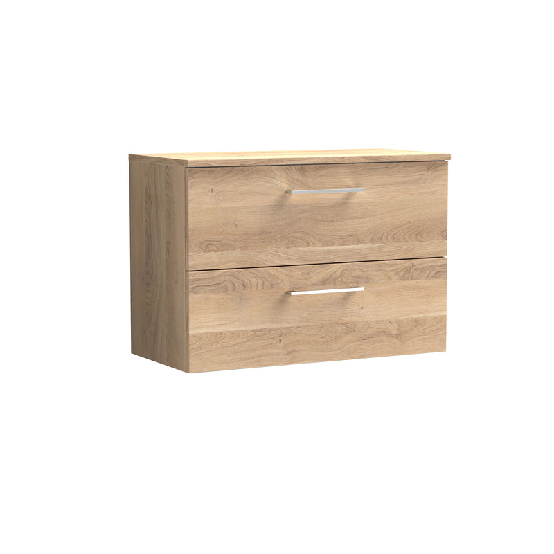 Nuie Arno 800mm Bleached Oak 2 Drawer worktop vanity unit with Co-ordinating Worktop