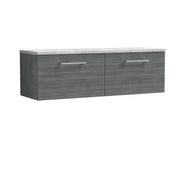 Nuie Arno 1200mm Anthracite Woodgrain 2 Drawer worktop vanity unit with Bellato Grey Worktop