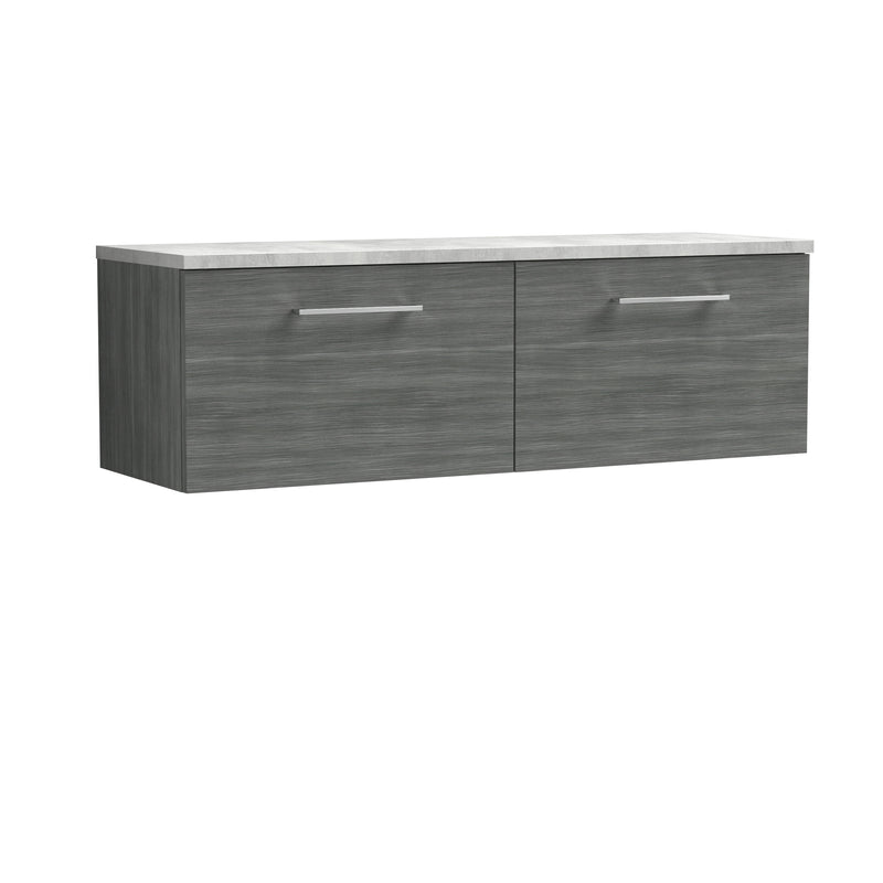 Nuie Arno 1200mm Anthracite Woodgrain 2 Drawer worktop vanity unit with Bellato Grey Worktop