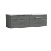 Nuie Arno 1200mm Anthracite Woodgrain 2 Drawer worktop vanity unit with Carrara Laminate Worktop