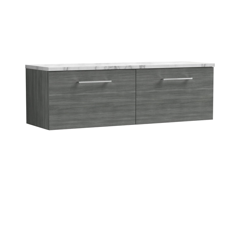 Nuie Arno 1200mm Anthracite Woodgrain 2 Drawer worktop vanity unit with Carrara Laminate Worktop