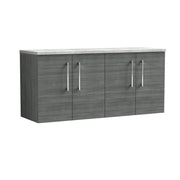 Nuie Arno 1200mm Anthracite Woodgrain 4 Door worktop vanity unit with Bellato Grey Worktop