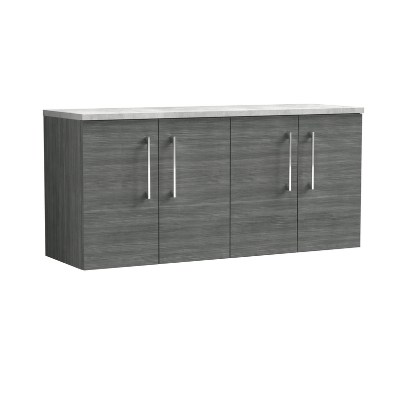 Nuie Arno 1200mm Anthracite Woodgrain 4 Door worktop vanity unit with Bellato Grey Worktop