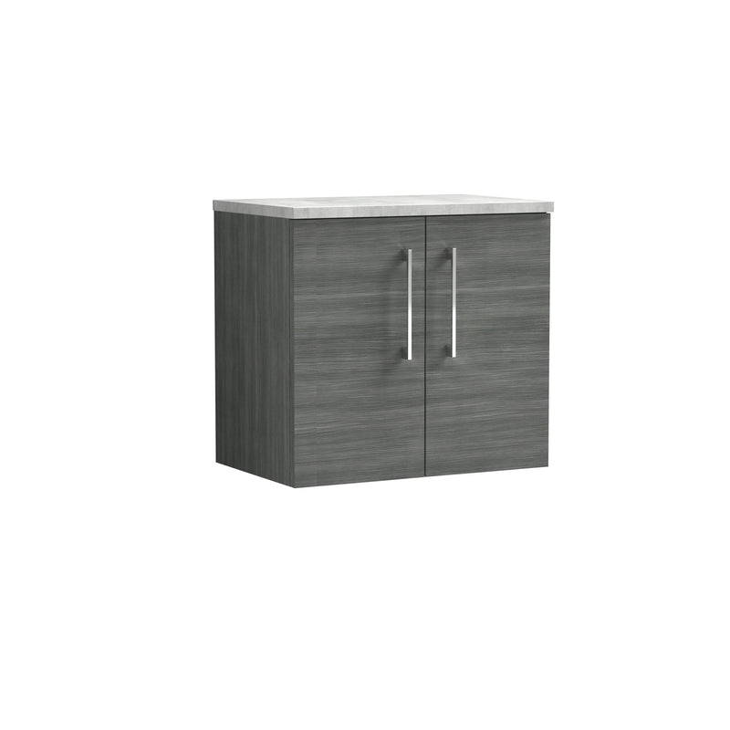 Nuie Arno 600mm Anthracite Woodgrain 2 Door worktop vanity unit with Bellato Grey Worktop