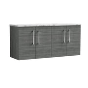 Nuie Arno 1200mm Anthracite Woodgrain 4 Door worktop vanity unit with Carrara Laminate Worktop