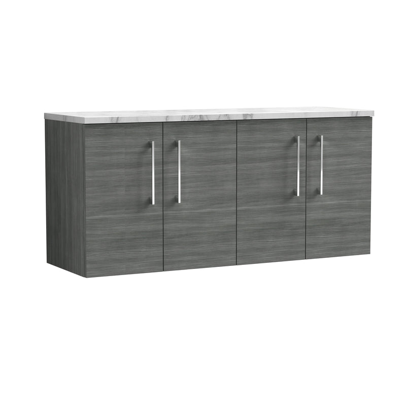 Nuie Arno 1200mm Anthracite Woodgrain 4 Door worktop vanity unit with Carrara Laminate Worktop