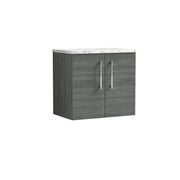Nuie Arno 600mm Anthracite Woodgrain 2 Door worktop vanity unit with Carrara Laminate Worktop