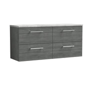 Nuie Arno 1200mm Anthracite Woodgrain 4 Drawer worktop vanity unit with Bellato Grey Worktop