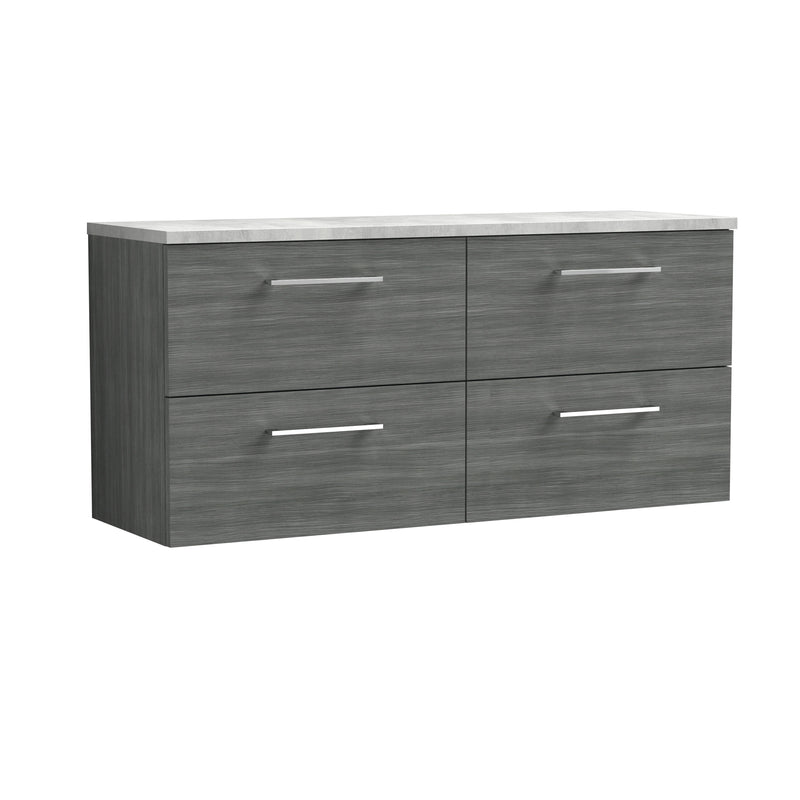 Nuie Arno 1200mm Anthracite Woodgrain 4 Drawer worktop vanity unit with Bellato Grey Worktop