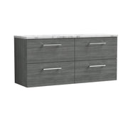 Nuie Arno 1200mm Anthracite Woodgrain 4 Drawer worktop vanity unit with Carrara Laminate Worktop
