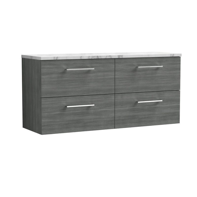 Nuie Arno 1200mm Anthracite Woodgrain 4 Drawer worktop vanity unit with Carrara Laminate Worktop