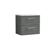 Nuie Arno 600mm Anthracite Woodgrain 2 Drawer worktop vanity unit with Carrara Laminate Worktop