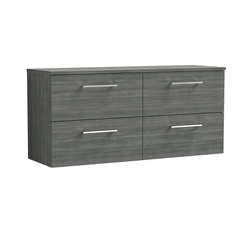 Nuie Arno 1200mm Anthracite Woodgrain 4 Drawer worktop vanity unit with Co-ordinating Worktop