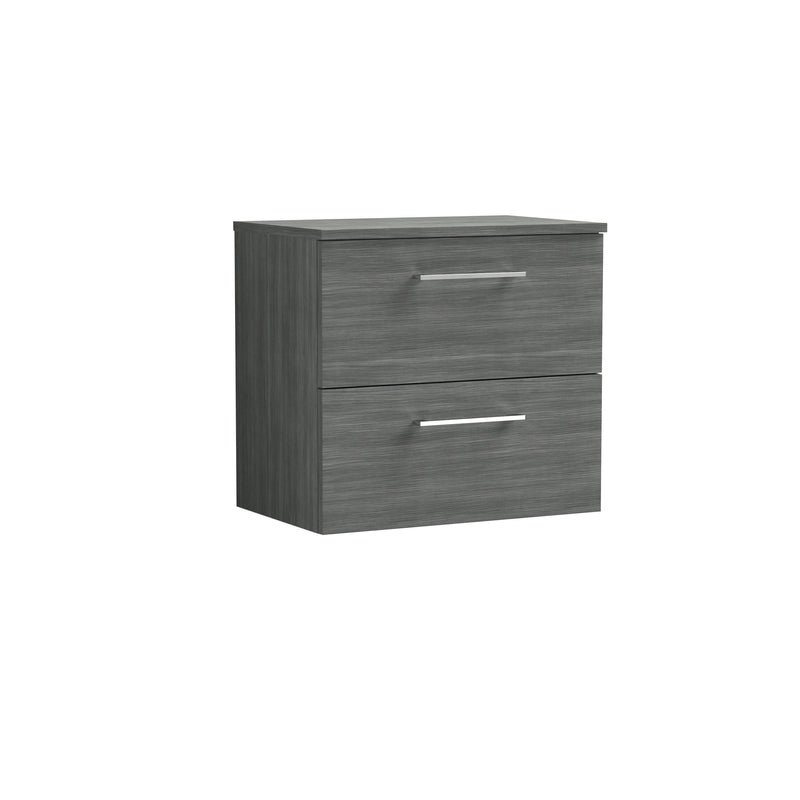 Nuie Arno 600mm Anthracite Woodgrain 2 Drawer worktop vanity unit with Co-ordinating Worktop