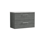 Nuie Arno 800mm Anthracite Woodgrain 2 Drawer worktop vanity unit with Bellato Grey Worktop
