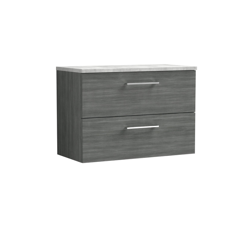 Nuie Arno 800mm Anthracite Woodgrain 2 Drawer worktop vanity unit with Bellato Grey Worktop