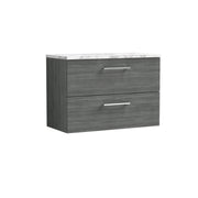 Nuie Arno 800mm Anthracite Woodgrain 2 Drawer worktop vanity unit with Carrara Laminate Worktop
