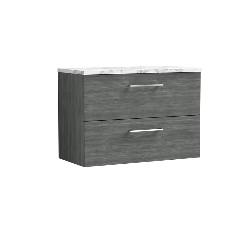 Nuie Arno 800mm Anthracite Woodgrain 2 Drawer worktop vanity unit with Carrara Laminate Worktop