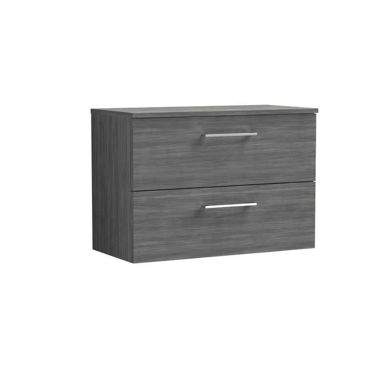 Nuie Arno 800mm Anthracite Woodgrain 2 Drawer worktop vanity unit with Co-ordinating Worktop