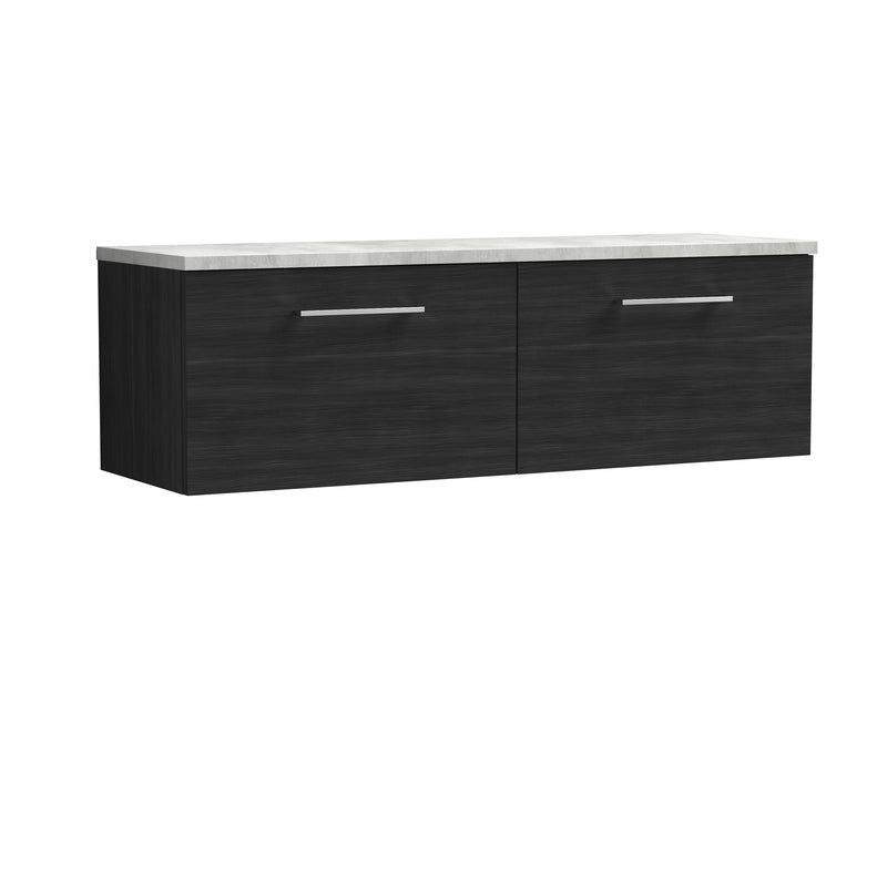 Nuie Arno 1200mm Charcoal Black 2 Drawer worktop vanity unit with Bellato Grey Worktop