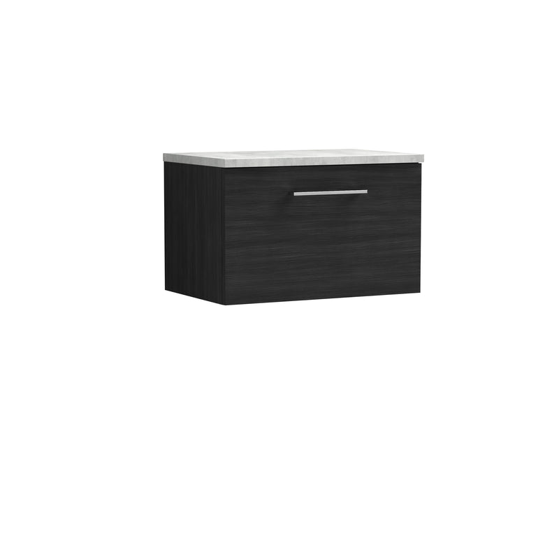 Nuie Arno 600mm Charcoal Black 1 Drawer worktop vanity unit with Bellato Grey Worktop
