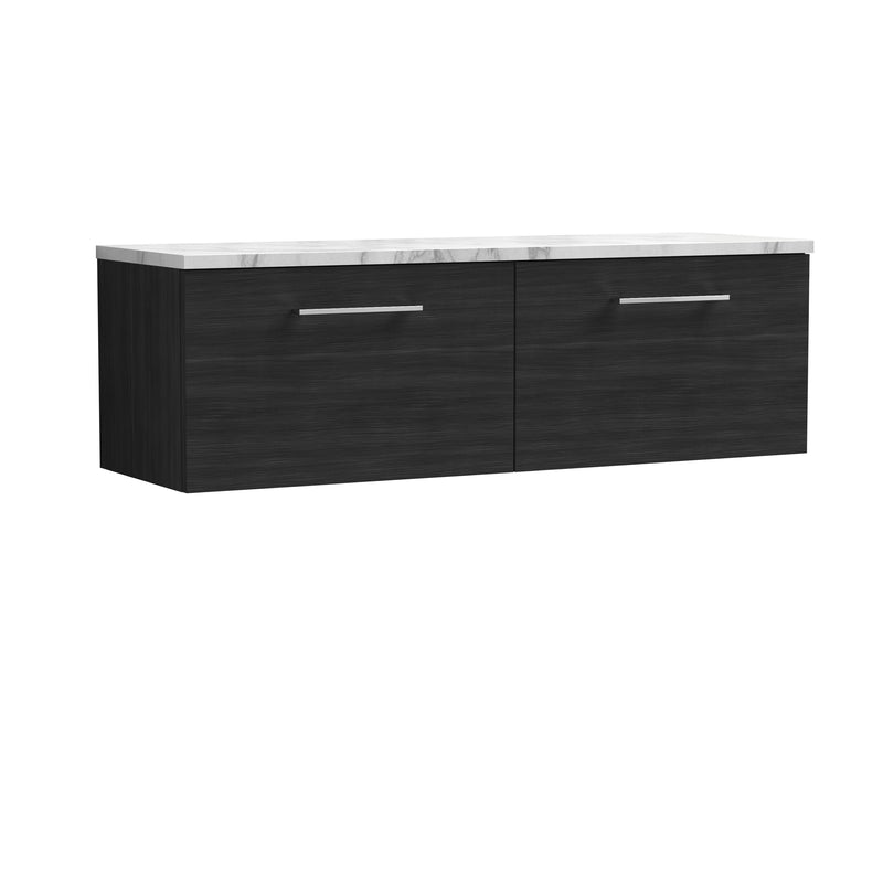 Nuie Arno 1200mm Charcoal Black 2 Drawer worktop vanity unit with Carrara Laminate Worktop