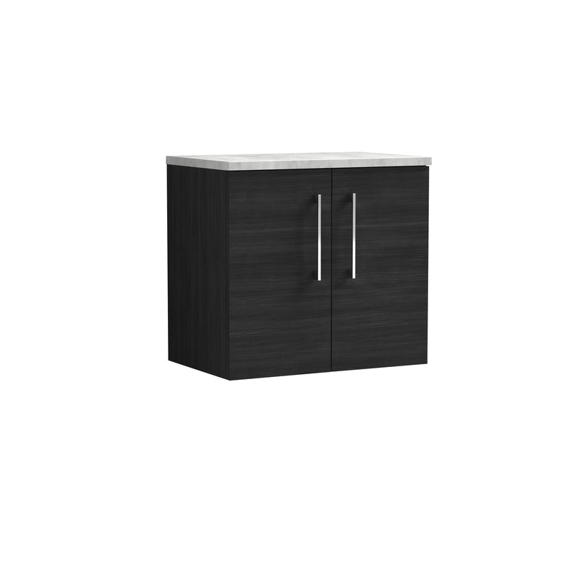 Nuie Arno 600mm Charcoal Black 2 Door worktop vanity unit with Bellato Grey Worktop