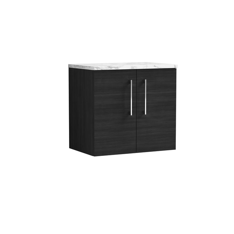 Nuie Arno 600mm Charcoal Black 2 Door worktop vanity unit with Carrara Laminate Worktop