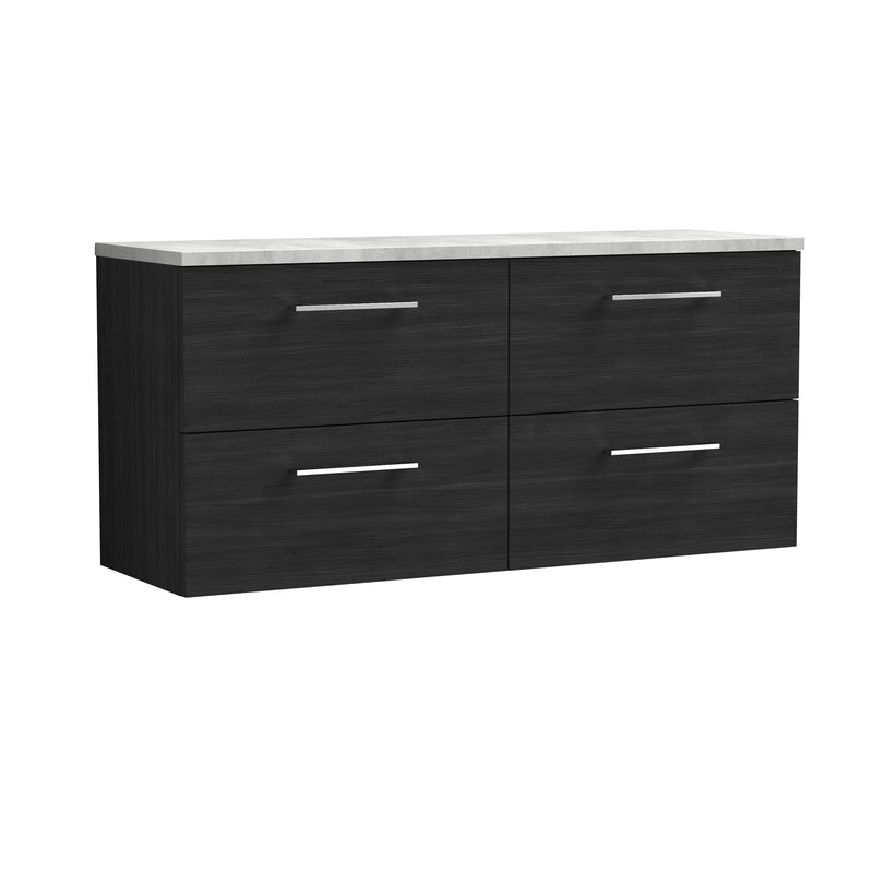 Nuie Arno 1200mm Charcoal Black 4 Drawer worktop vanity unit with Bellato Grey Worktop